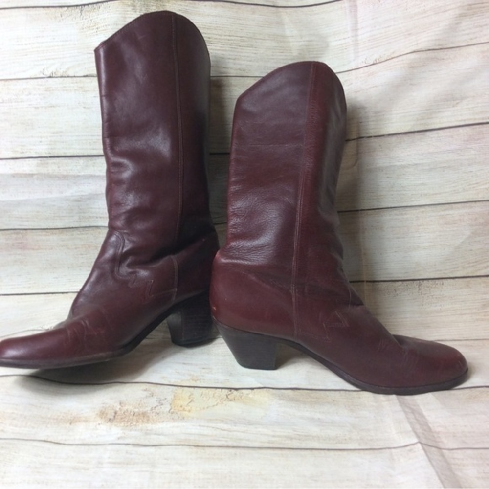 Etienne Aigner Burgundy Leather Heeled Boots - Picture 3 of 10
